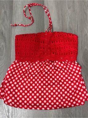 Festival Halter Top Boho Lace Crop Tank Beachy Flowy Blouse Red Women’s Size M